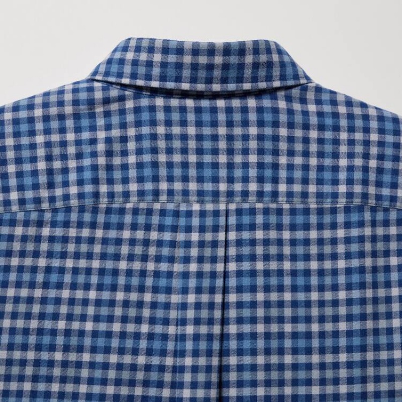 Camisas Uniqlo Flannel Regular Fit Checked (Button-down Collar) Hombre Azules | 7415ULESP