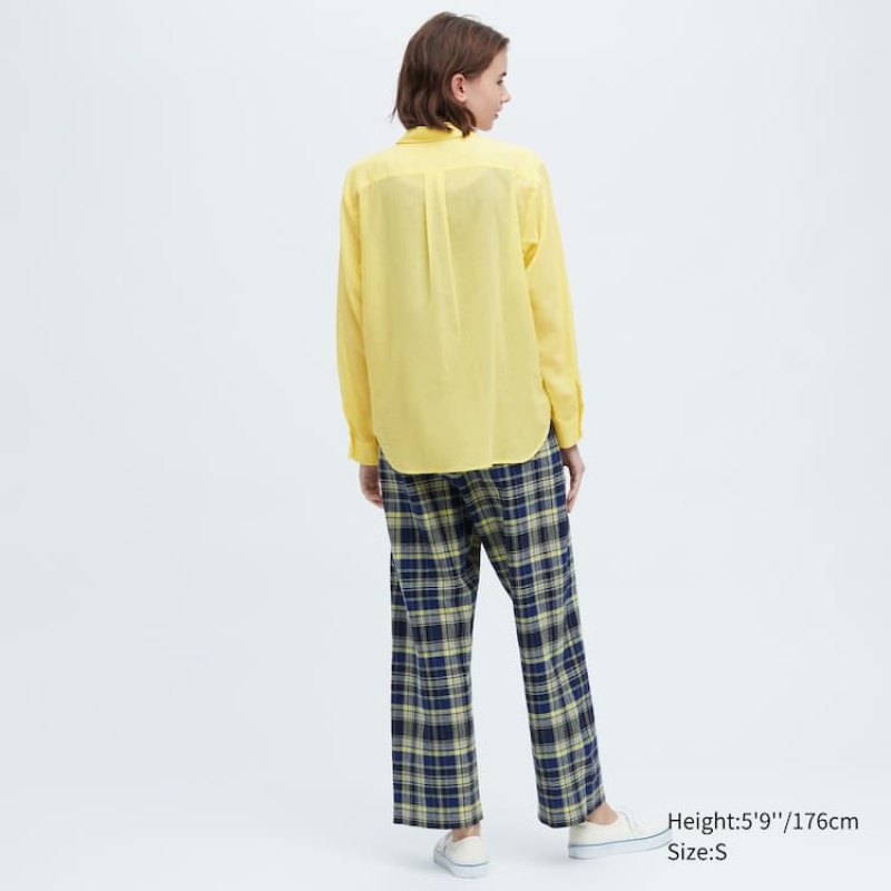 Camisas Uniqlo Ines De La Fressange Sheer Algodon Relaxed Fit Long Sleeved Mujer Amarillo | 8490KNBOH