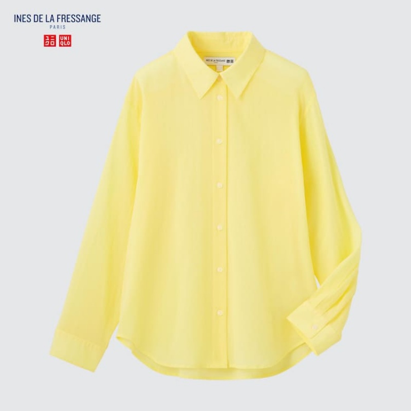 Camisas Uniqlo Ines De La Fressange Sheer Algodon Relaxed Fit Long Sleeved Mujer Amarillo | 8490KNBOH