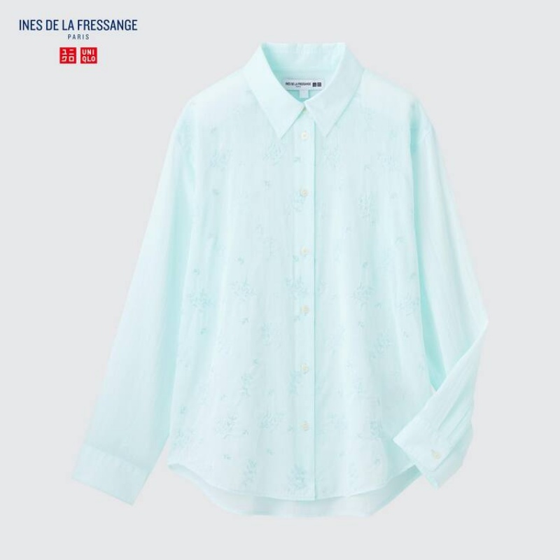 Camisas Uniqlo Ines De La Fressange Sheer Embroidered Long Sleeved Mujer Azules | 8306DNAFQ