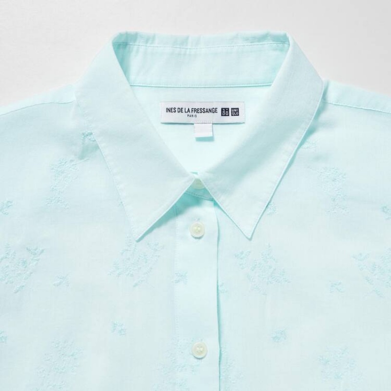 Camisas Uniqlo Ines De La Fressange Sheer Embroidered Long Sleeved Mujer Azules | 8306DNAFQ