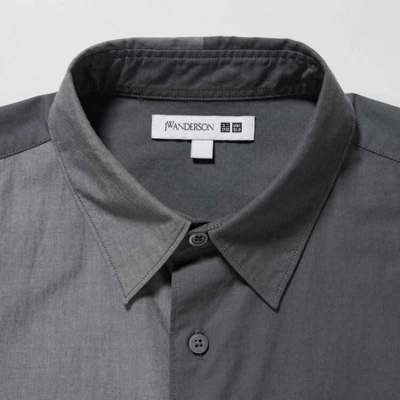 Camisas Uniqlo Jw Anderson Casuales Chambray Corta Sleeved Hombre Gris | 9201QTLBI