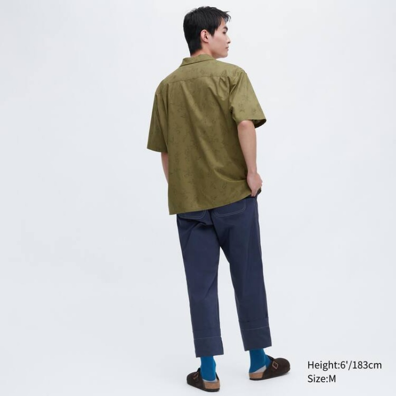 Camisas Uniqlo Jw Anderson Casuales Printed Corta Sleeved (Open Collar) Hombre Verde Oliva | 4758PILER