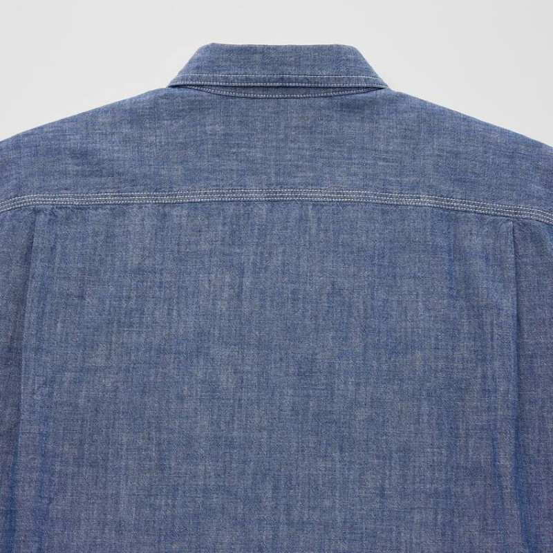 Camisas Uniqlo Jw Anderson Chambray Oversized Corta Sleeved Hombre Azules | 2635MLUFB