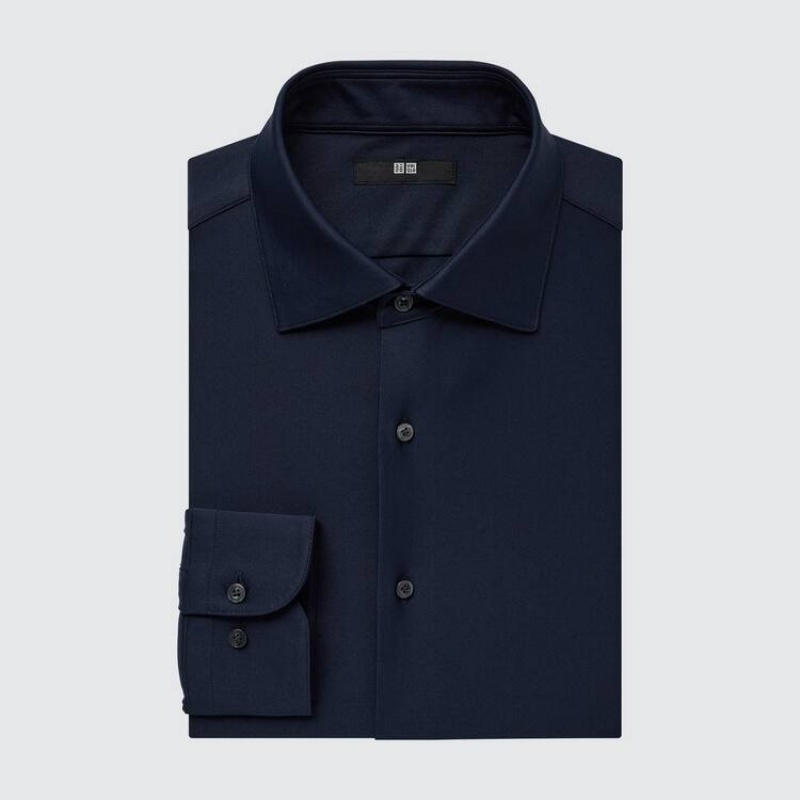 Camisas Uniqlo Non-iron Jersey Regular Fit (Semi-cutaway Collar) Hombre Azul Marino | 8762OMVEJ