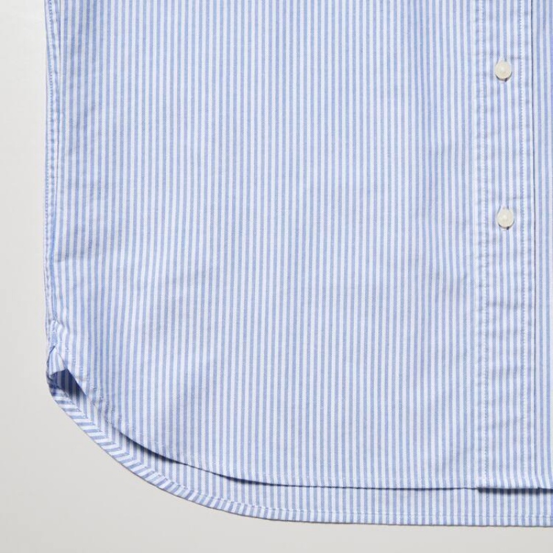 Camisas Uniqlo Regular Fit A Rayas Oxford (Button-down Collar) Hombre Azules | 1462UMWRP