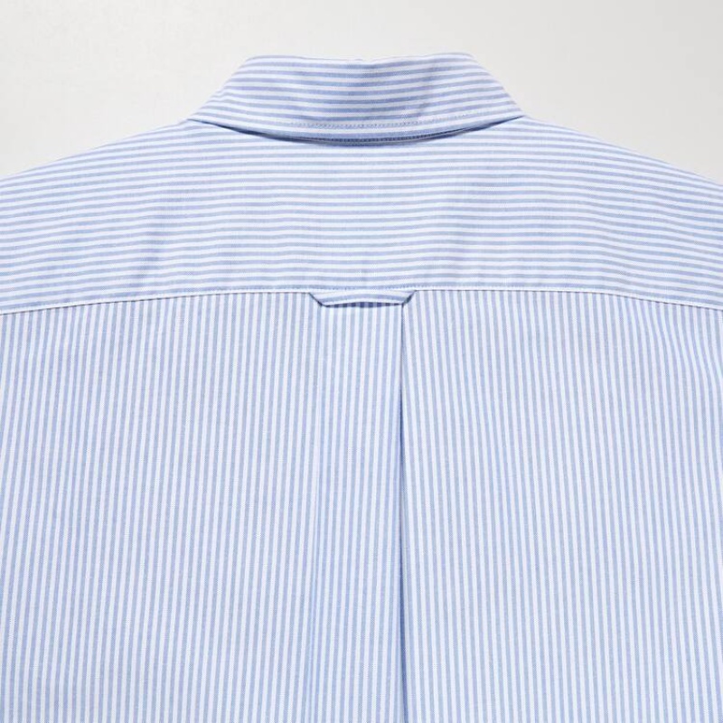 Camisas Uniqlo Regular Fit A Rayas Oxford (Button-down Collar) Hombre Azules | 1462UMWRP