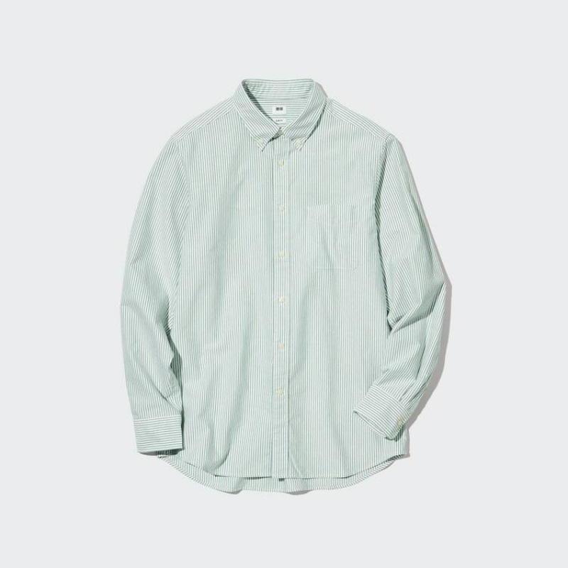 Camisas Uniqlo Slim Fit A Rayas Oxford (Button-down Collar) Hombre Verde | 5318NSGVL