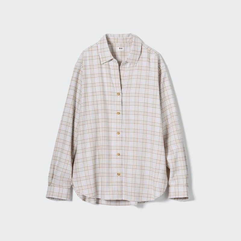 Camisas Uniqlo Soft Brushed Checked Long Sleeved Mujer Gris Claro | 4163CWNSK