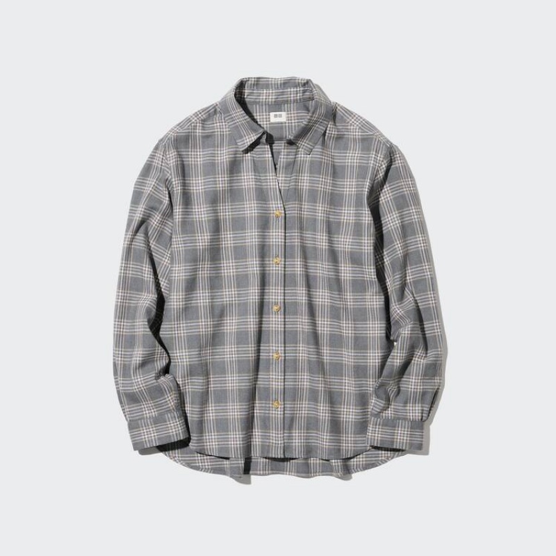 Camisas Uniqlo Soft Brushed Checked Long Sleeved Mujer Gris | 7541THPWU