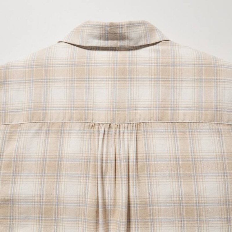 Camisas Uniqlo Soft Brushed Checked Long Sleeved Mujer Beige | 2879TXCHB