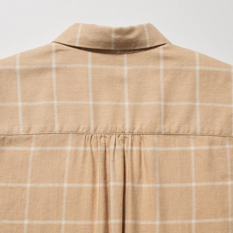 Camisas Uniqlo Soft Brushed Checked Long Sleeved Mujer Beige | 8246JGABR