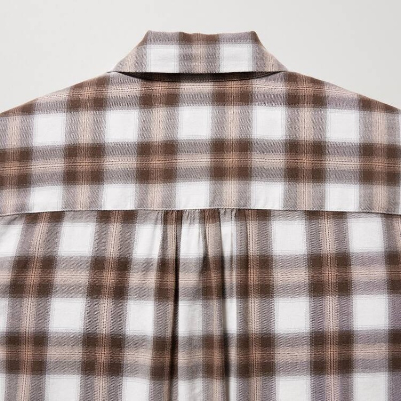 Camisas Uniqlo Soft Brushed Checked Long Sleeved Mujer Marrones | 0581DNXEJ