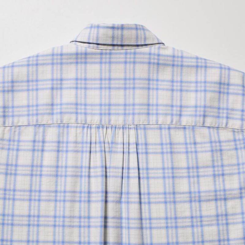 Camisas Uniqlo Soft Brushed Checked Long Sleeved Mujer Azules Claro | 7358WMPFI