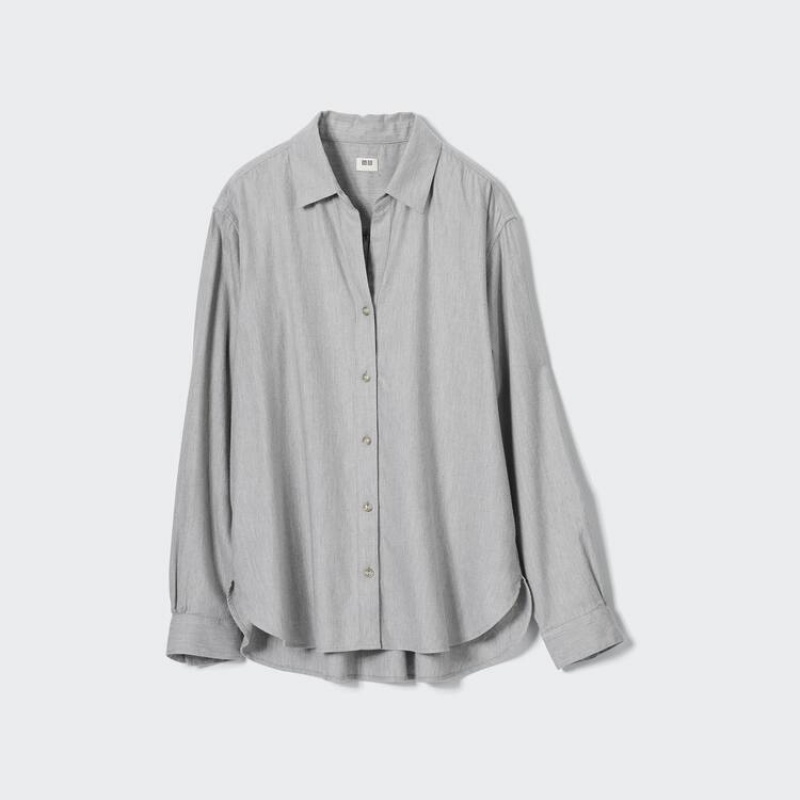 Camisas Uniqlo Soft Brushed Long Sleeved Mujer Gris | 7143VTCMZ