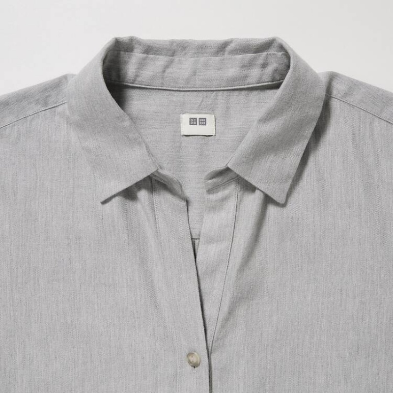 Camisas Uniqlo Soft Brushed Long Sleeved Mujer Gris | 7143VTCMZ