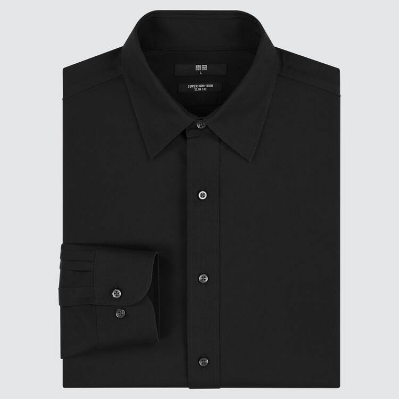 Camisas Uniqlo Super Non-iron Slim Fit (2021 Season) Hombre Negras | 3059PSMEH