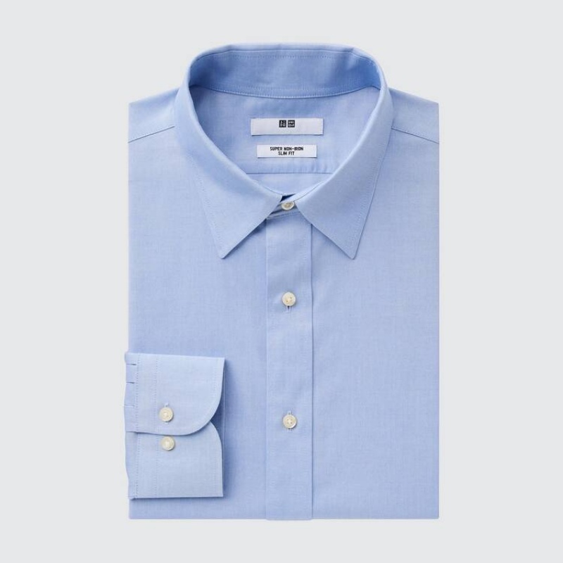 Camisas Uniqlo Super Non-iron Slim Fit (2020 Season) Hombre Azules Claro | 7890MTWJE