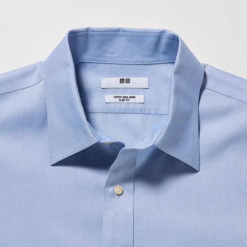 Camisas Uniqlo Super Non-iron Slim Fit (2020 Season) Hombre Azules Claro | 7890MTWJE