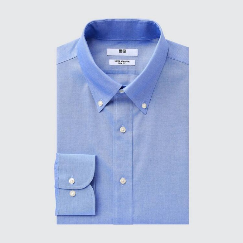 Camisas Uniqlo Super Non-iron Slim Fit (Button-down Collar) Hombre Azules | 1420ZFLBW