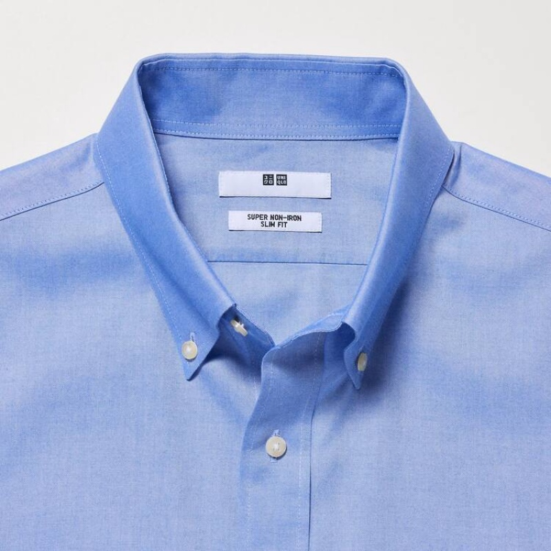 Camisas Uniqlo Super Non-iron Slim Fit (Button-down Collar) Hombre Azules | 1420ZFLBW