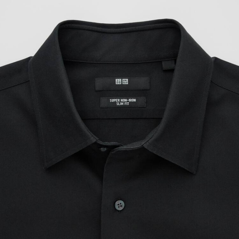 Camisas Uniqlo Super Non-iron Slim Fit (Regular Collar) Hombre Negras | 6792XFHPW