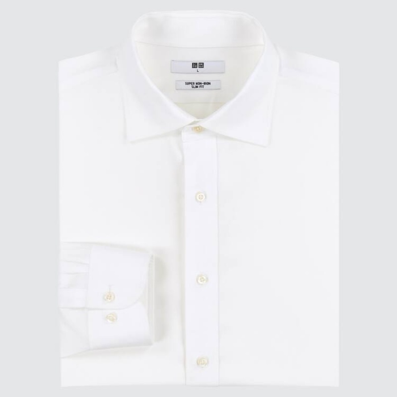 Camisas Uniqlo Super Non-iron Slim Fit (Semi-cutaway Collar) (2021 Season) Hombre Blancas | 0697BOAHC