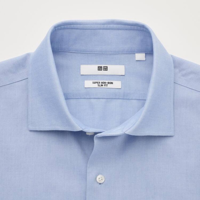 Camisas Uniqlo Super Non-iron Slim Fit (Semi-cutaway Collar) Hombre Azules Claro | 2405GUJBS