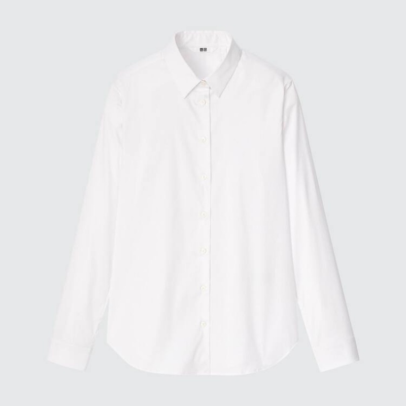 Camisas Uniqlo Supima Algodon Stretch Broadcloth Long Sleeved Mujer Blancas | 6784INMOA