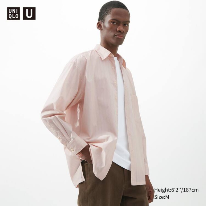 Camisas Uniqlo U Oversized A Rayas Casuales Hombre Naranjas Claro | 3697ZQHLI