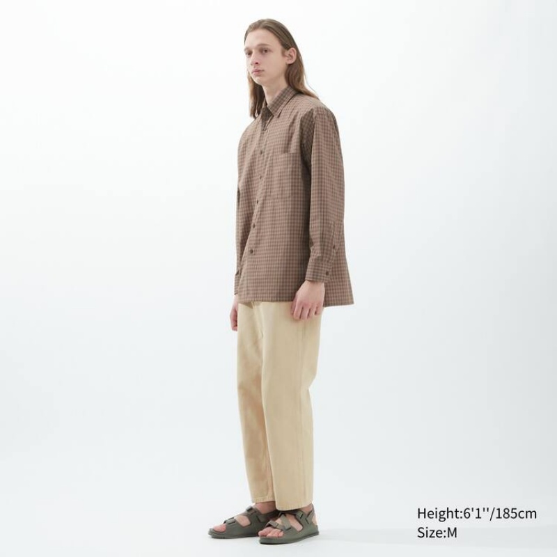 Camisas Uniqlo U Oversized Checked Casuales Hombre Gris | 3570SRAOZ