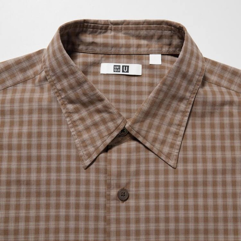 Camisas Uniqlo U Oversized Checked Casuales Hombre Gris | 3570SRAOZ