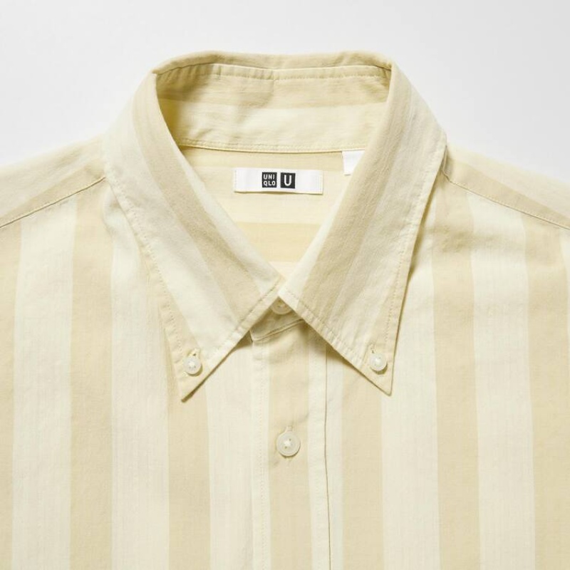 Camisas Uniqlo U Seersucker Casuales A Rayas Corta Sleeved Hombre Creme | 5870AWLHQ