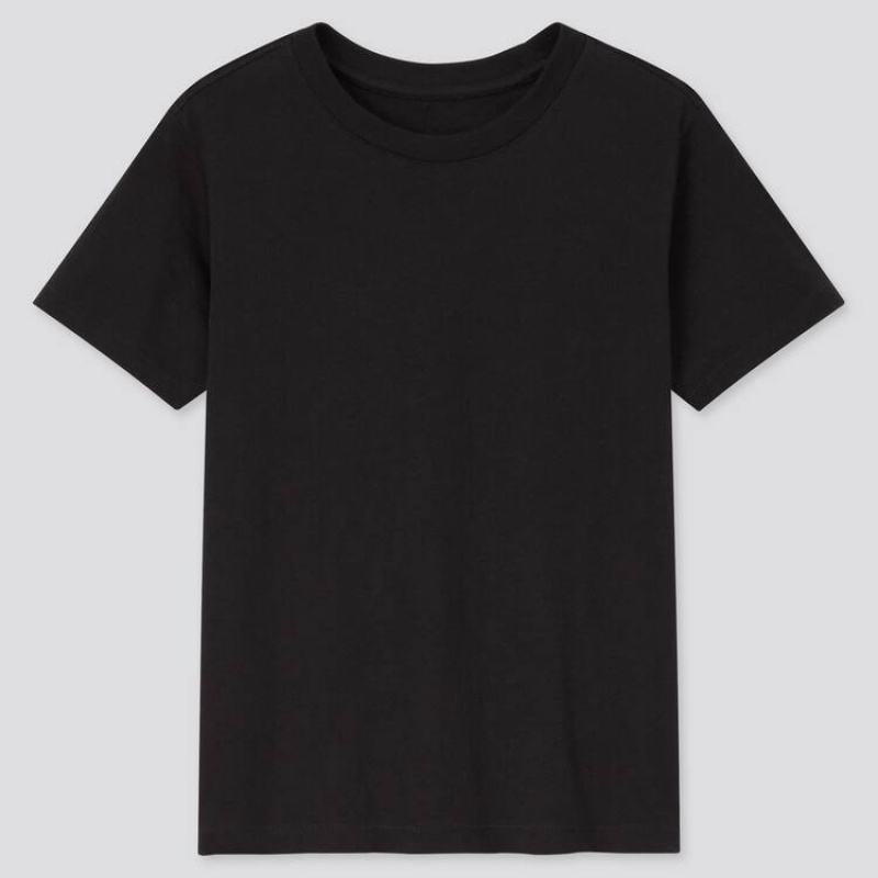 Camiseta Uniqlo 100% Algodon Colour Crew Neck (2021 Season) Niños Negras | 8947SMRVZ