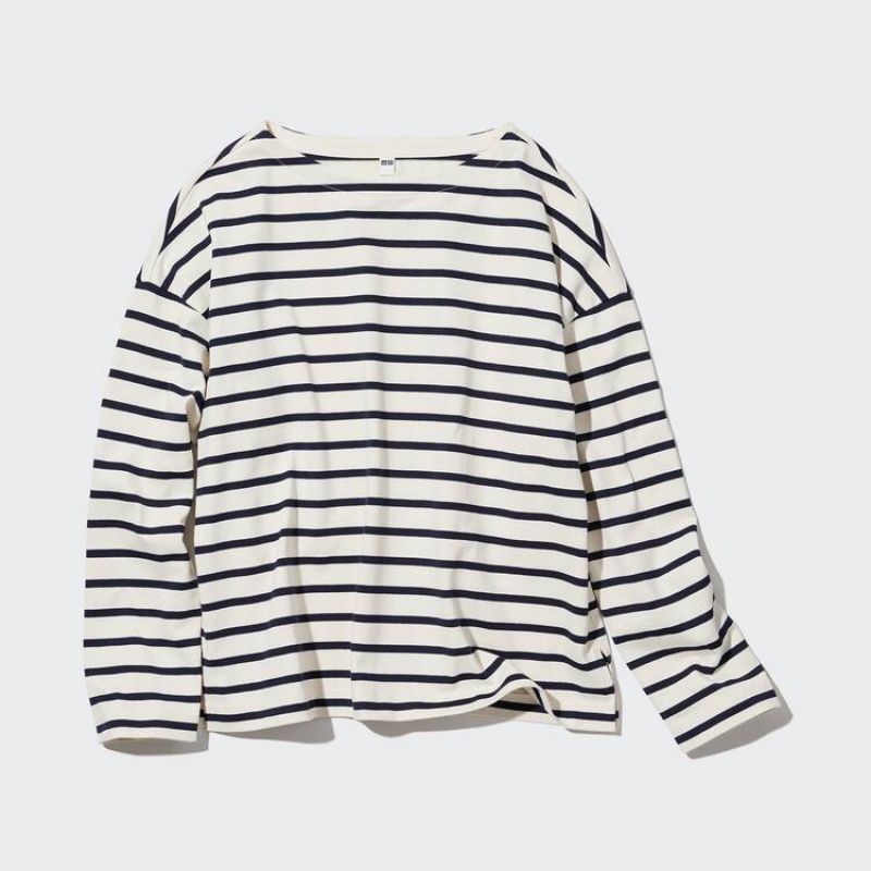 Camiseta Uniqlo A Rayas Long Sleeved Mujer Blancas | 2190ZLKRE