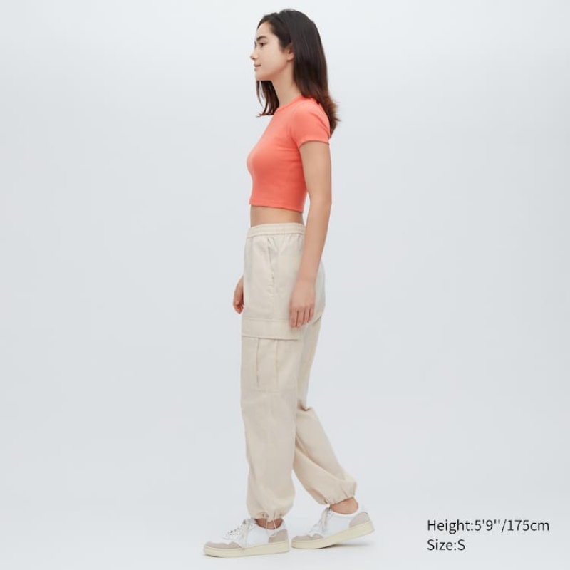 Camiseta Uniqlo Acanalado Cropped Crew Neck Mujer Naranjas | 2510UKEZV