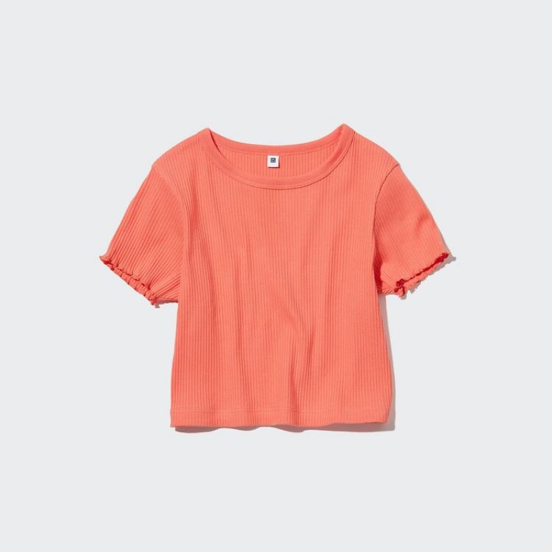 Camiseta Uniqlo Acanalado Cropped Niños Naranjas | 2790BMHZY