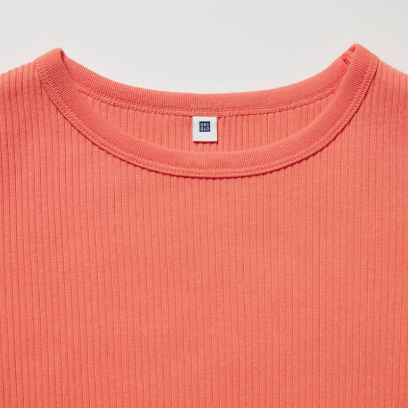 Camiseta Uniqlo Acanalado Cropped Niños Naranjas | 2790BMHZY