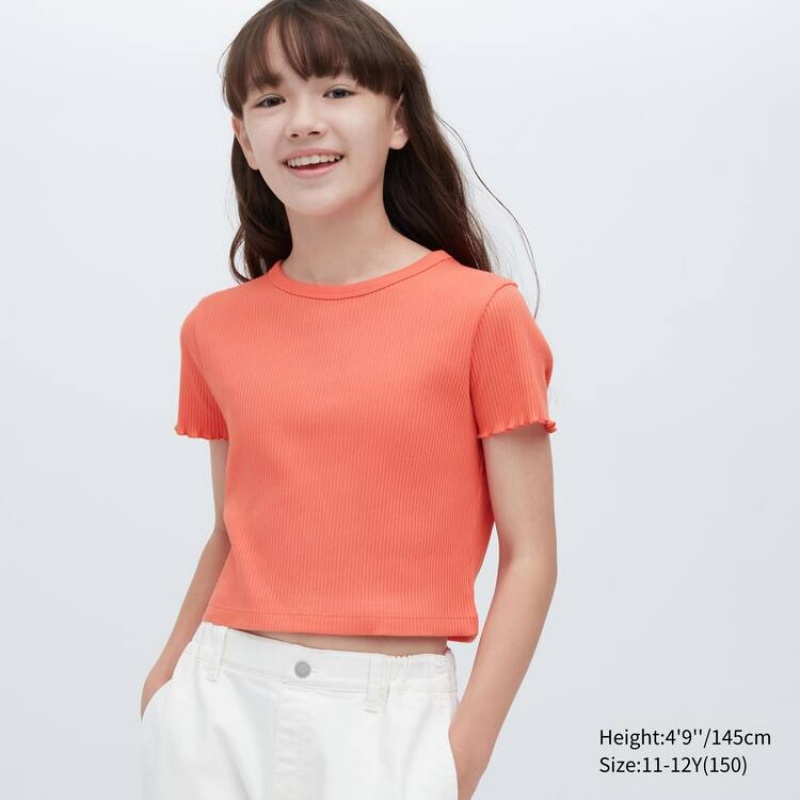 Camiseta Uniqlo Acanalado Cropped Niños Naranjas | 2790BMHZY