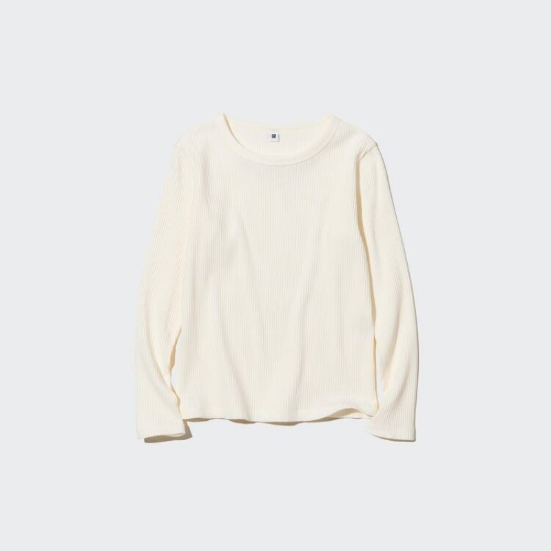 Camiseta Uniqlo Acanalado Long Sleeved Niños Blancas | 7385EJTCX