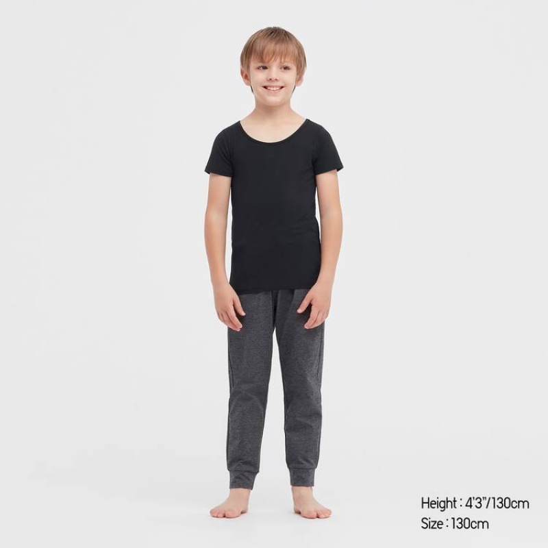 Camiseta Uniqlo Airism Algodon Blend Scoop Neck Corta Sleeved Niños Negras | 9246NCXBZ