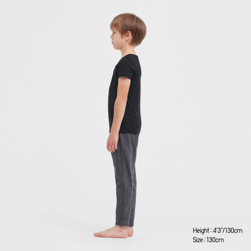 Camiseta Uniqlo Airism Algodon Blend Scoop Neck Corta Sleeved Niños Negras | 9246NCXBZ