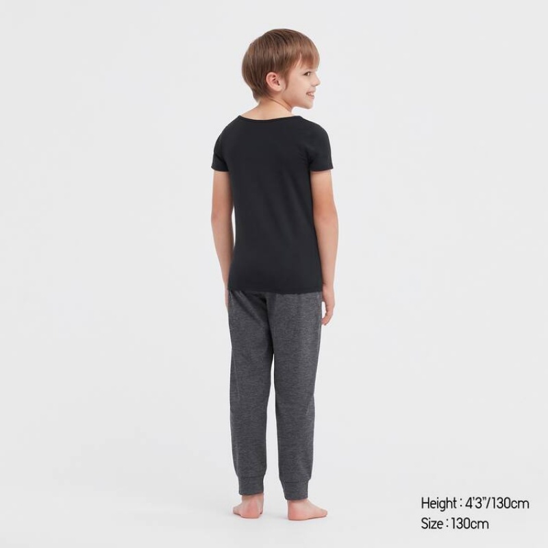 Camiseta Uniqlo Airism Algodon Blend Scoop Neck Corta Sleeved Niños Negras | 9246NCXBZ