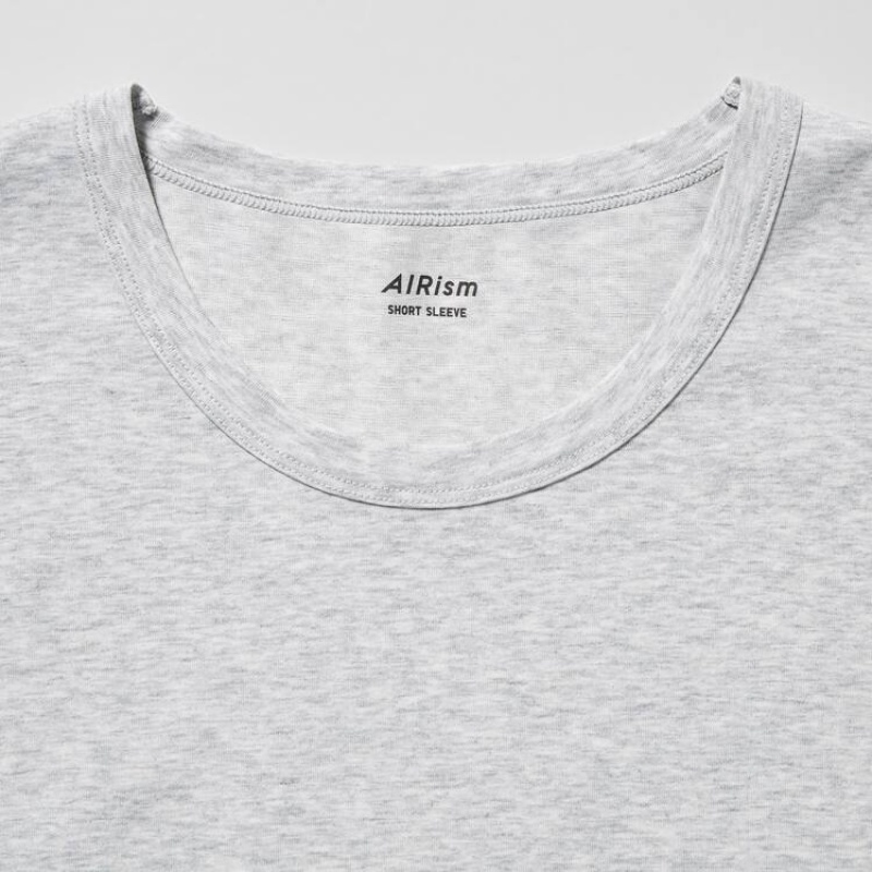 Camiseta Uniqlo Airism Algodon Crew Neck Corta Sleeved Hombre Gris | 4057GACFP