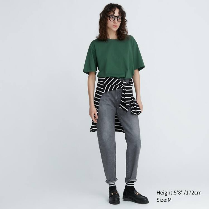 Camiseta Uniqlo Airism Algodon Crew Neck Corta Sleeved Hombre Verde | 8514LYVWZ