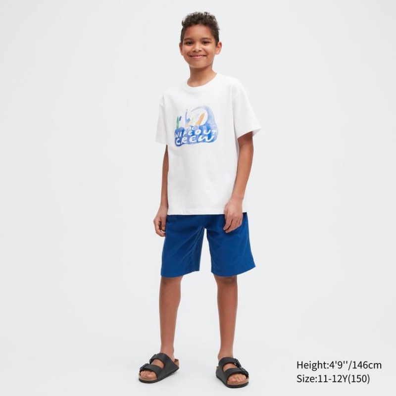 Camiseta Uniqlo Airism Algodon Estampadas Corta Sleeved Niños Blancas | 7216KMOWI