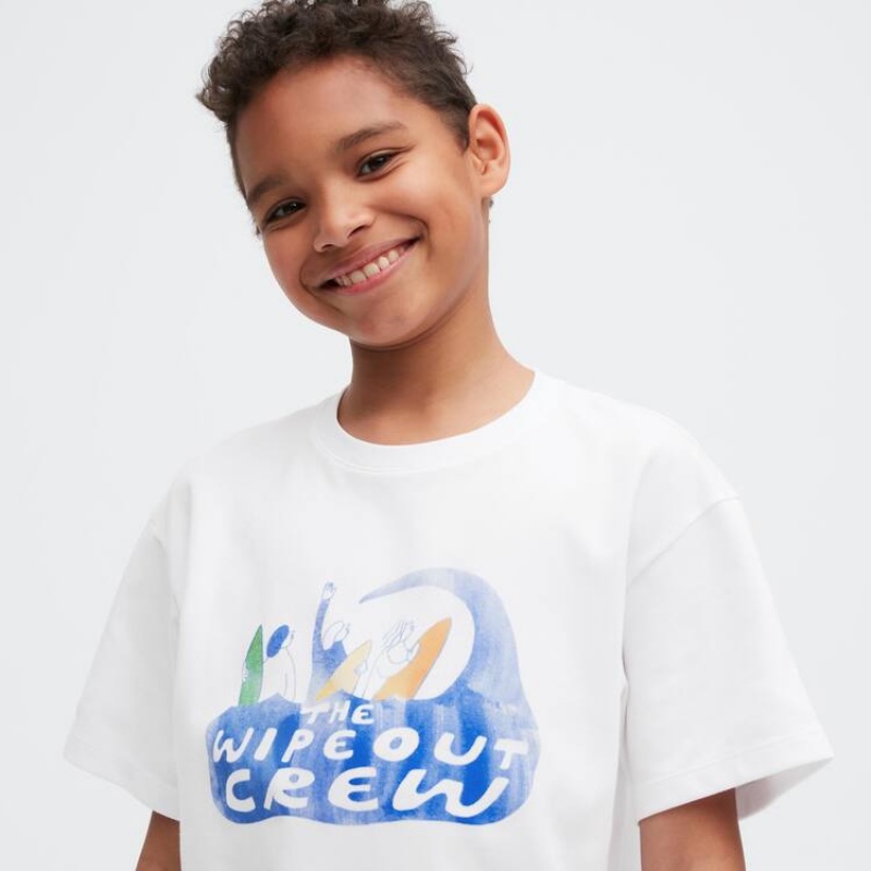 Camiseta Uniqlo Airism Algodon Estampadas Corta Sleeved Niños Blancas | 7216KMOWI