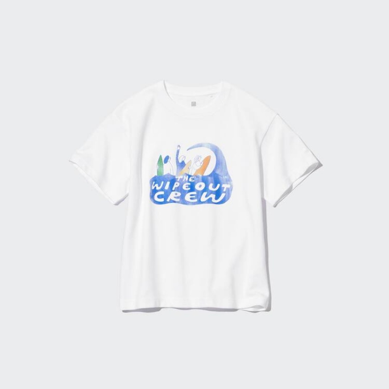 Camiseta Uniqlo Airism Algodon Estampadas Corta Sleeved Niños Blancas | 7216KMOWI