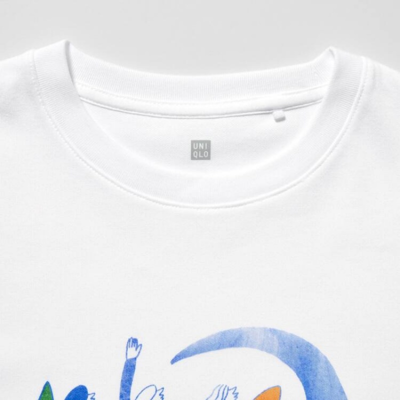 Camiseta Uniqlo Airism Algodon Estampadas Corta Sleeved Niños Blancas | 7216KMOWI