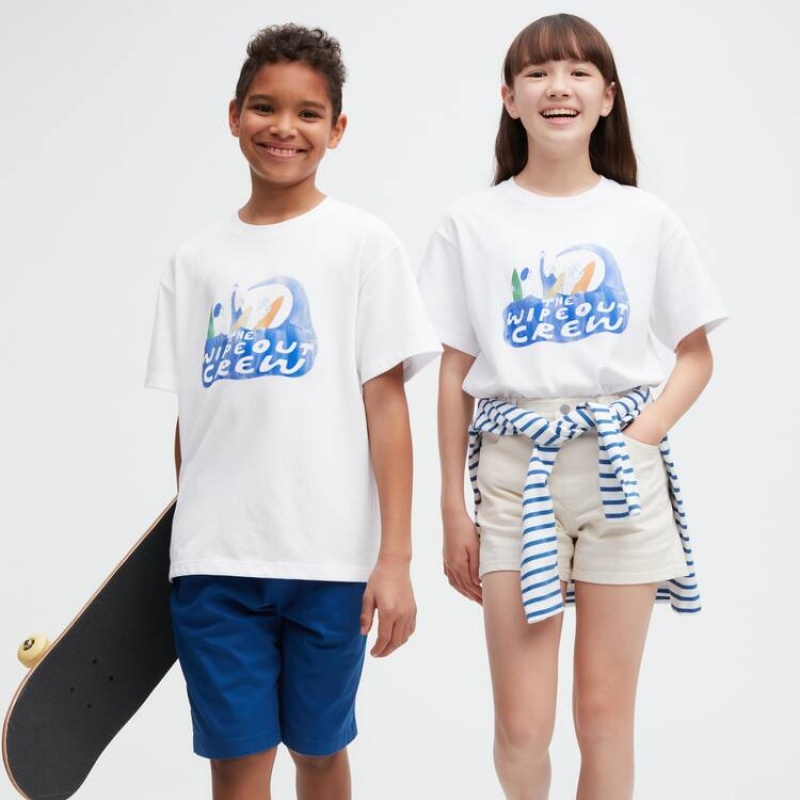 Camiseta Uniqlo Airism Algodon Estampadas Corta Sleeved Niños Blancas | 7216KMOWI